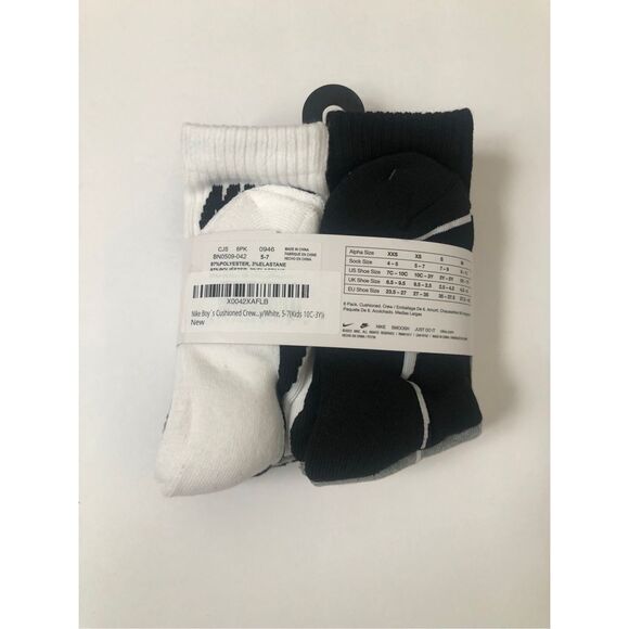 Nike Boys Cushioned Crew Socks 6 Pack (Grey/White/Black) size 10C- 3Y - Picture 3 of 5